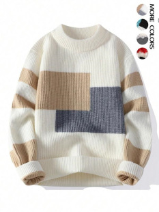 N 96851 Color Blocking Loose Knit Sweater ײɫ����ë��