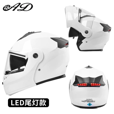 Motosiklet kaskı (dəbilqə) for Men, Motorcycle Helmet with Dual - 3c-tail-light-model-white-hd-mirror
