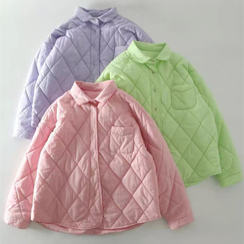 2024冬季女装新款韩版百搭显瘦翻领加棉两面穿衬衫棉衣外套棉服女