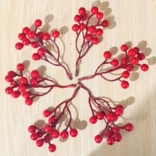仿真花五叉红果假花小红果冬青果年宵花家居装饰摆件红浆果批发