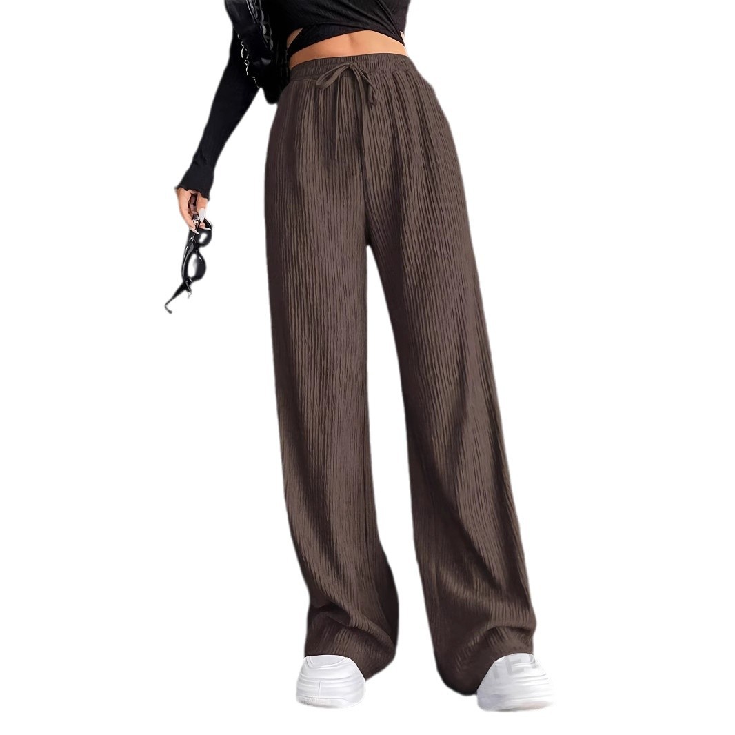 Pantalones largos informales de color liso para mujer, estilo europeo y americano, de corte cruzado, ideales para otoño e invierno de 2024._voghion.com
