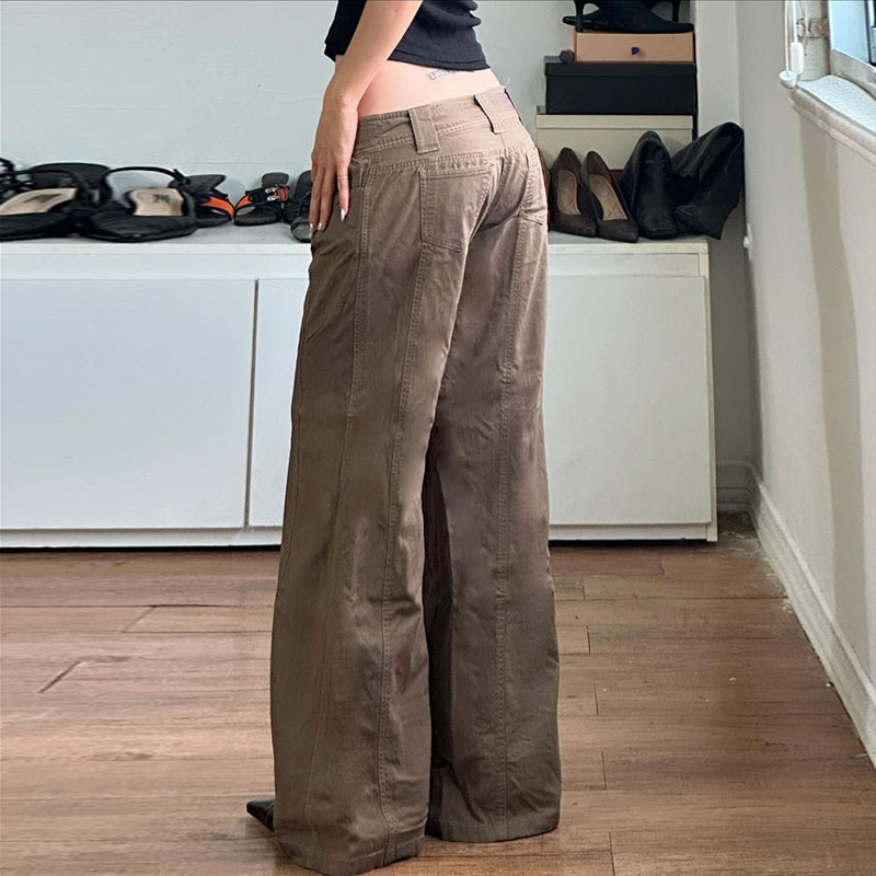 美式复古低腰分割显瘦牛仔裤女美拉德穿搭宽松时尚垂感休闲直筒裤|undefined