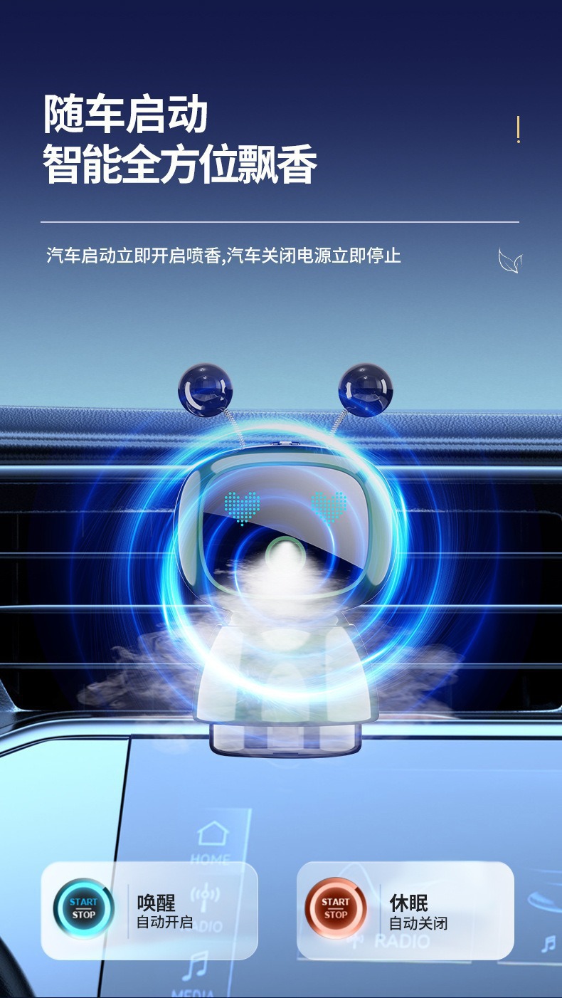 Intelligent Robot Spray Aromatherapy for Car Air Vents, High-End Car Fragrance to Remove Odors