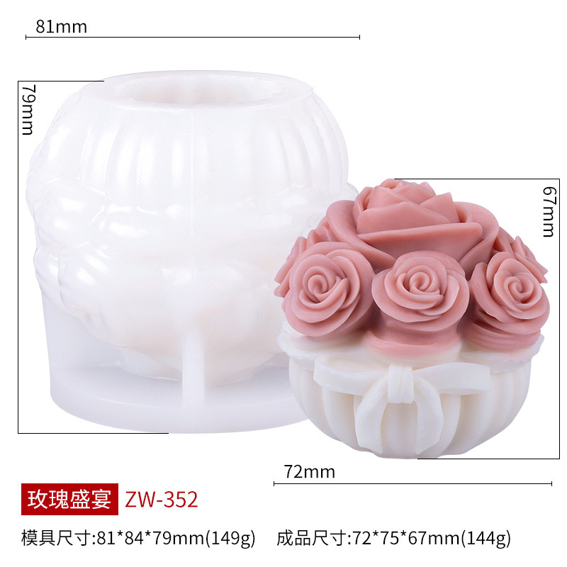文信 玫瑰花束香薰蜡烛硅胶模具diy扩香石硅胶磨具源头跨境工厂|undefined