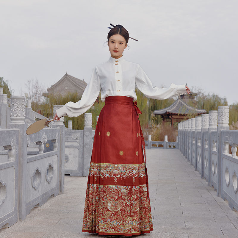 寻汉纪(如意麒麟)原创汉服重工织金仿妆花新中式马面裙日常秋冬|undefined