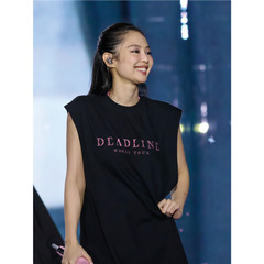 BLACKPINK同款JENNIE黑色短袖女T恤2025新款夏日通勤漂亮情侣上衣