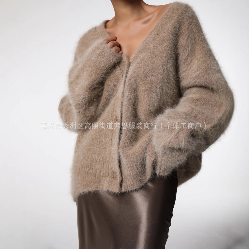 Cross-Border Imitation Mink Velvet Knitwear Cardigan Women's Autumn and Winter New Design Loose Lazy Style Plush Knitwear Jacket