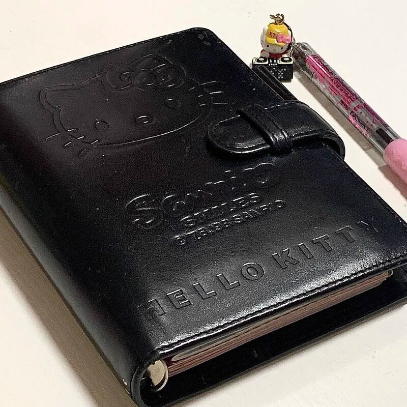 中古キティ猫黒革 a7 ルーズリーフ手元帳高価値手作りポータブルノートブック日記帳|undefined