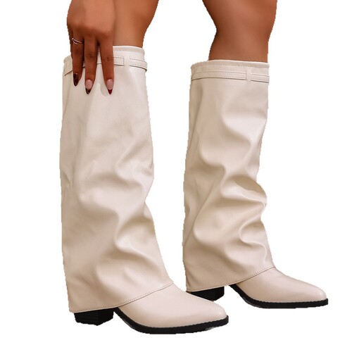 New Folded High Heel Fashion Boots Autumn New Thick Heel Plus Size British Style Long Leg Pants Boots for Women