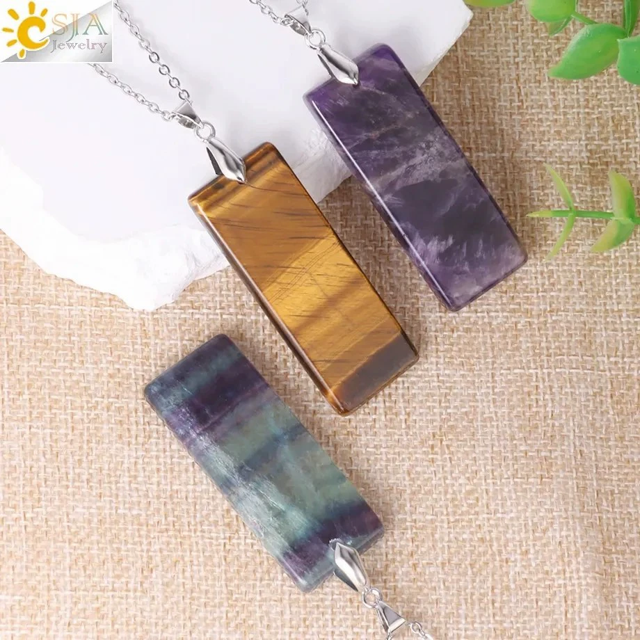 Fashionable organic rectangular pendant with amethyst, necklace, simple and elegant design, (Cross-border trading)