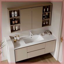 67/77/87/97/107/117陶瓷一体台盆推拉折叠风水镜浴室柜轻奢单柜