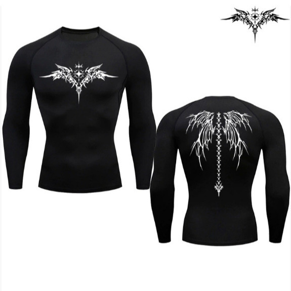 Compression Long-Sleeve Shirt Black Fitness T-Shirt Men's Muscle Quick-Dry Fitness Sportswear Sun Protection Sports Bodysuit