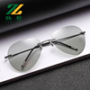 Memory titanium alloy ultra -light frameless sunglasses men driving toad mirror polarized color transformer pilot glasses