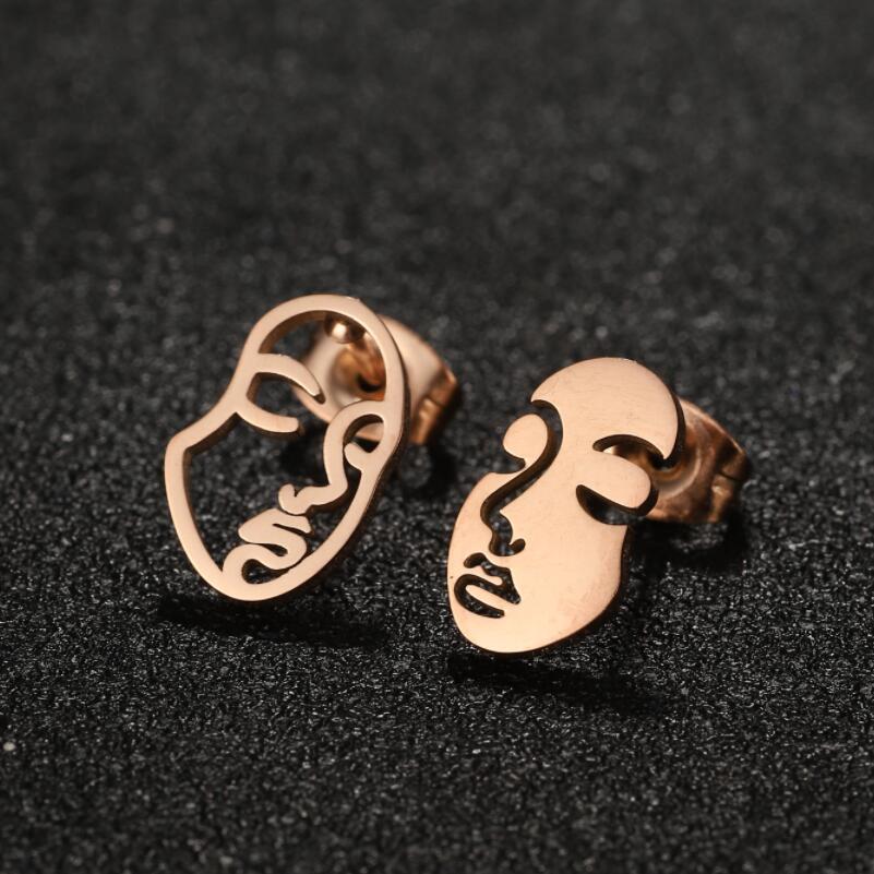 Stainless Steel Material PVD Coated Real Gold Plated Human Face Stainless Steel Simple Style Waterproof Non Tarnish Ear Studs