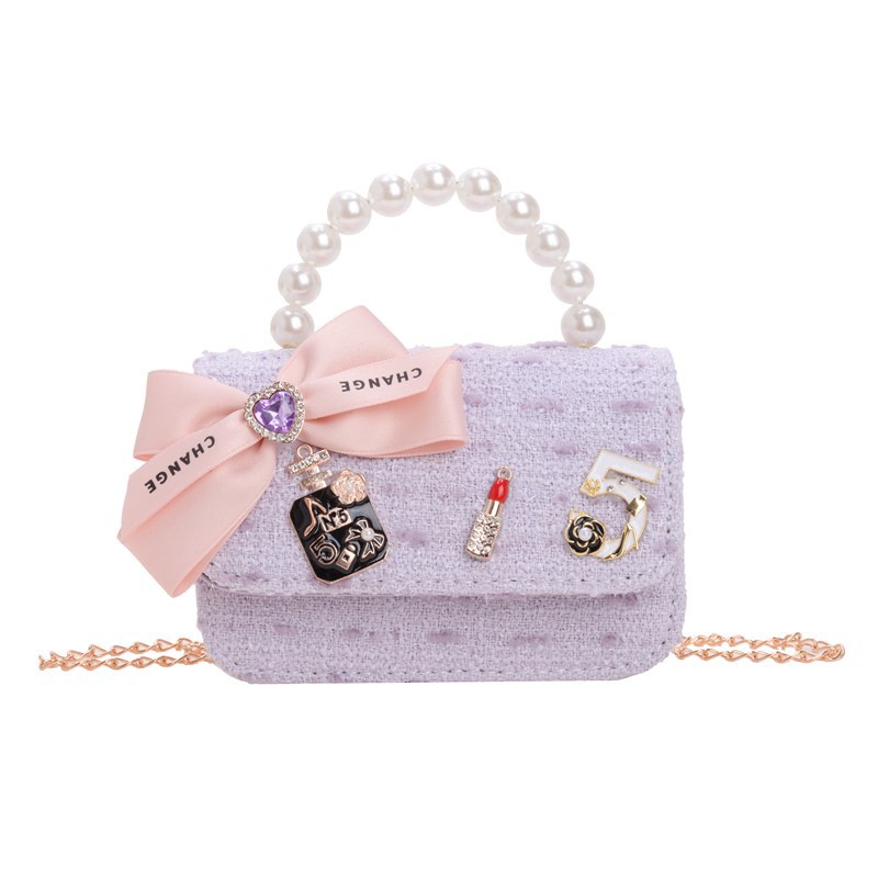 Dulce princesa bolso de perlas adorable arco mini boca rojo bolso de hombro bebé bolso de moda cadena de niños