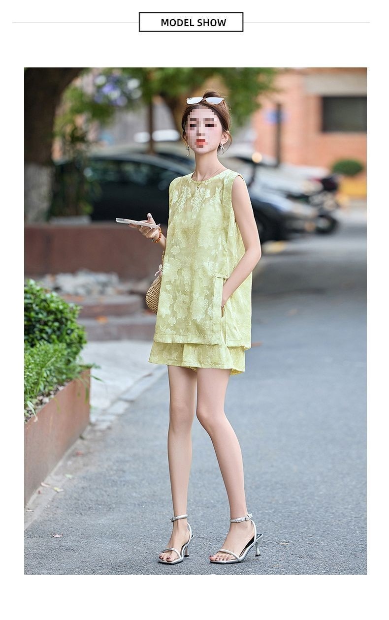 Bộ quần short áo không tay nữ phong cách quốc phong mới 2026 — Bộ màu xanh lá cây nhạt, Bộ màu hồng nhạt chi tiết 16