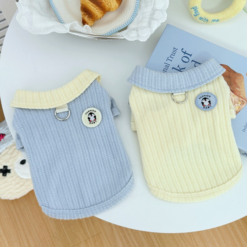 Pet Autumn and Winter Warm Cat and Dog Clothing Lapel Simple Teddy Bichon Small and Medium-Sized Dog Cardigan Cat Clothes