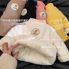 Ningli Children's Three-Layer Fleece Lined Thick Base Layer Top for Girls, High Collar Warmth-Enhanced Thicken T-Shirt