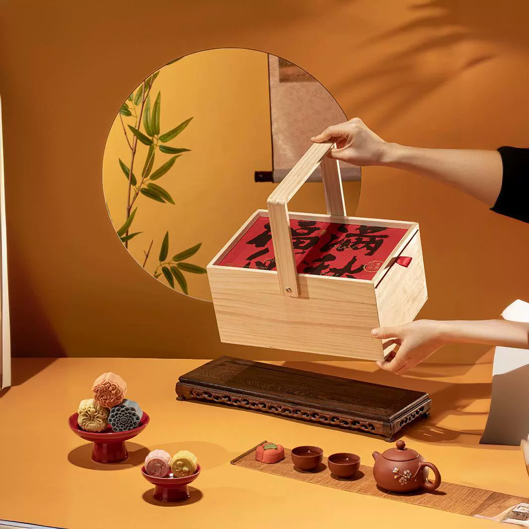 2024 Середина осени подарочная коробка пустая коробка высококачественная деревянная портативная двухслойная коробка для торта