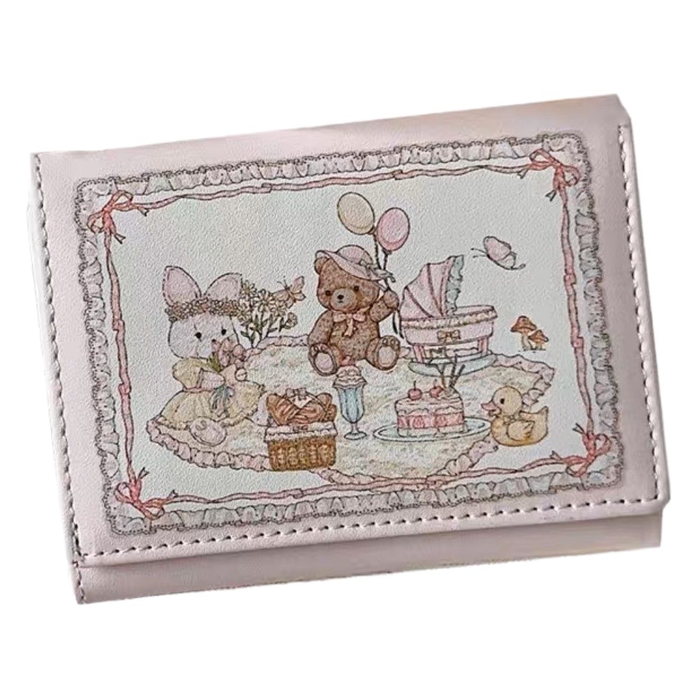 Nueva chica sueño primavera Picnic serie conejo oso tríptico cartera lindo diseño original multi-tarjeta monedero bolsa