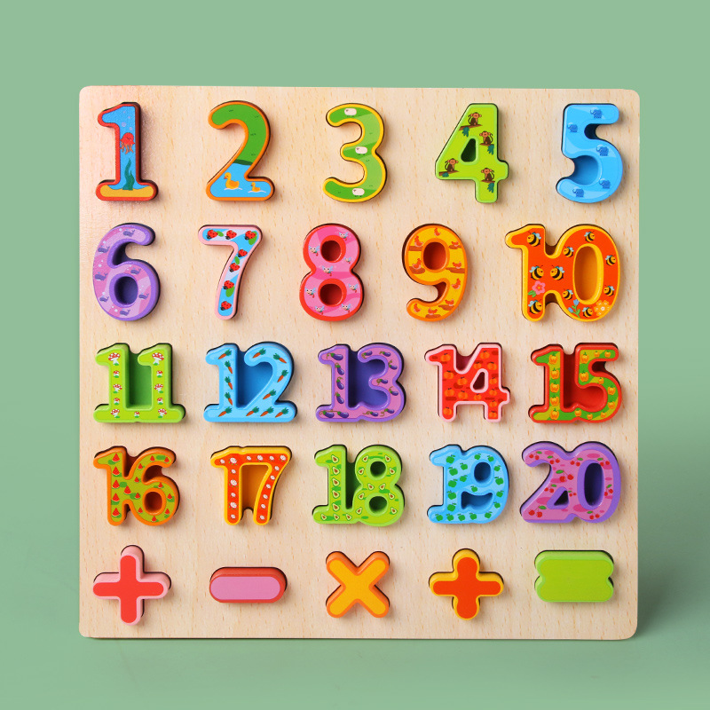 Tablero alfanumérico de madera transfronterizo Puzzle Montessori Cognitive Early Education Learning Caja de color a juego Tablero de agarre de mano Juguetes para niños