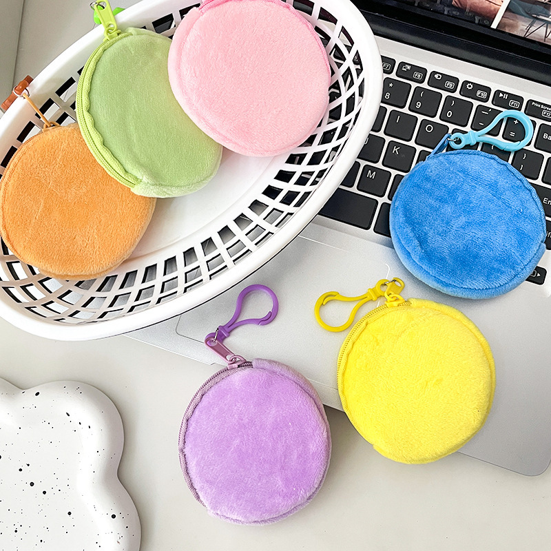 Candy Color Plush Round Coin Purse Women's Cute Wallet ID Card Bag Keychain Simple Coin Bag Gift Candy Color Plush Round Coin Purse Women's Cute Wallet ID Card Bag Keychain Simple Coin Bag Gift
