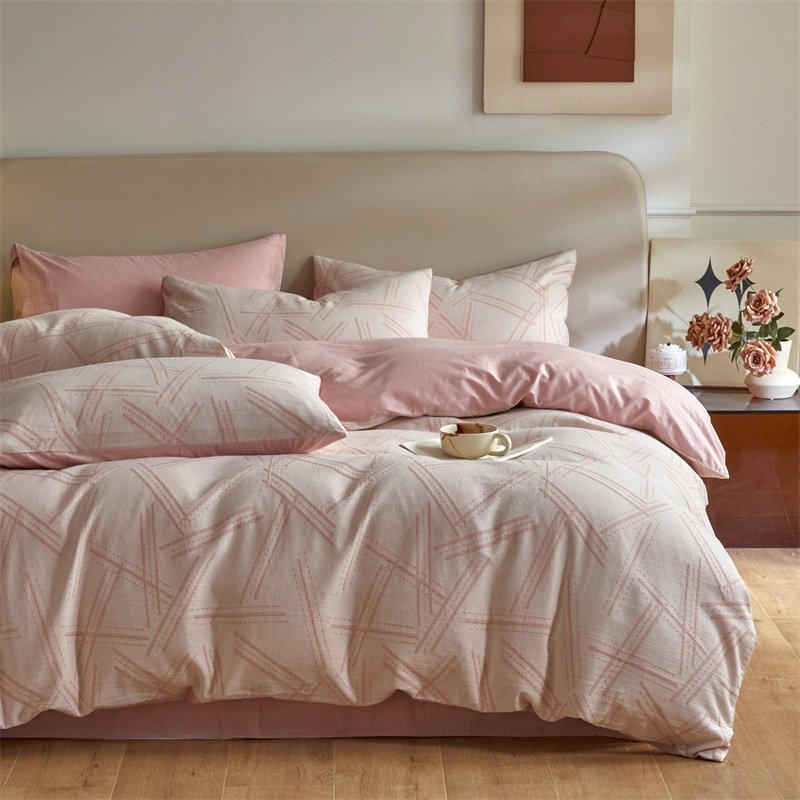 Nuevo tipo A piel de algodón doble cara teñido Jacquard flor simple cuatro piezas de sábanas fabricantes al por mayor