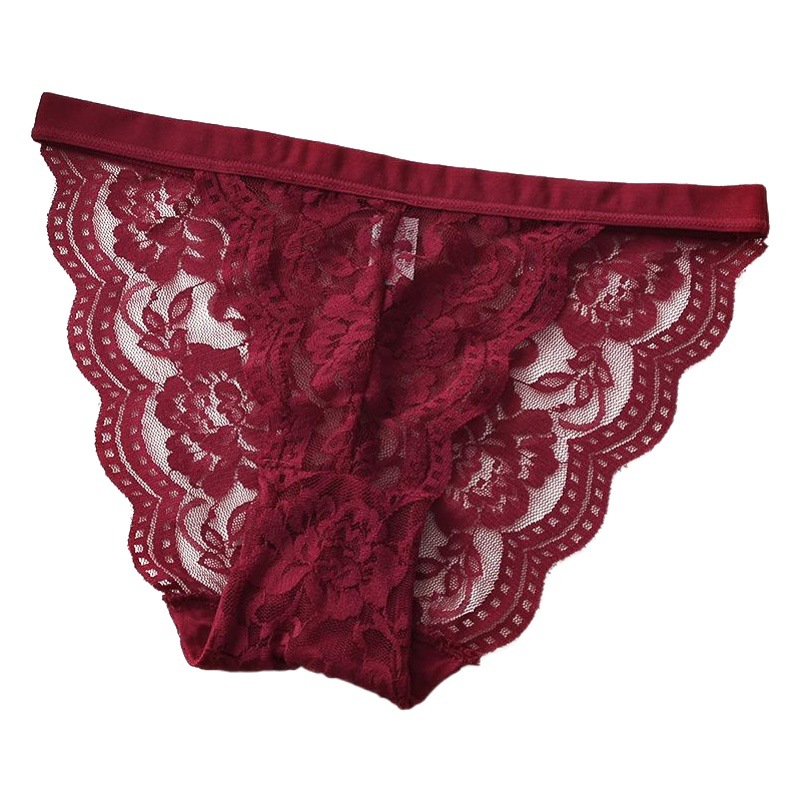 Rojo estilo francés sexy Hollow LACE briefs cintura baja delgada transpirable ropa interior de las mujeres ocasionales