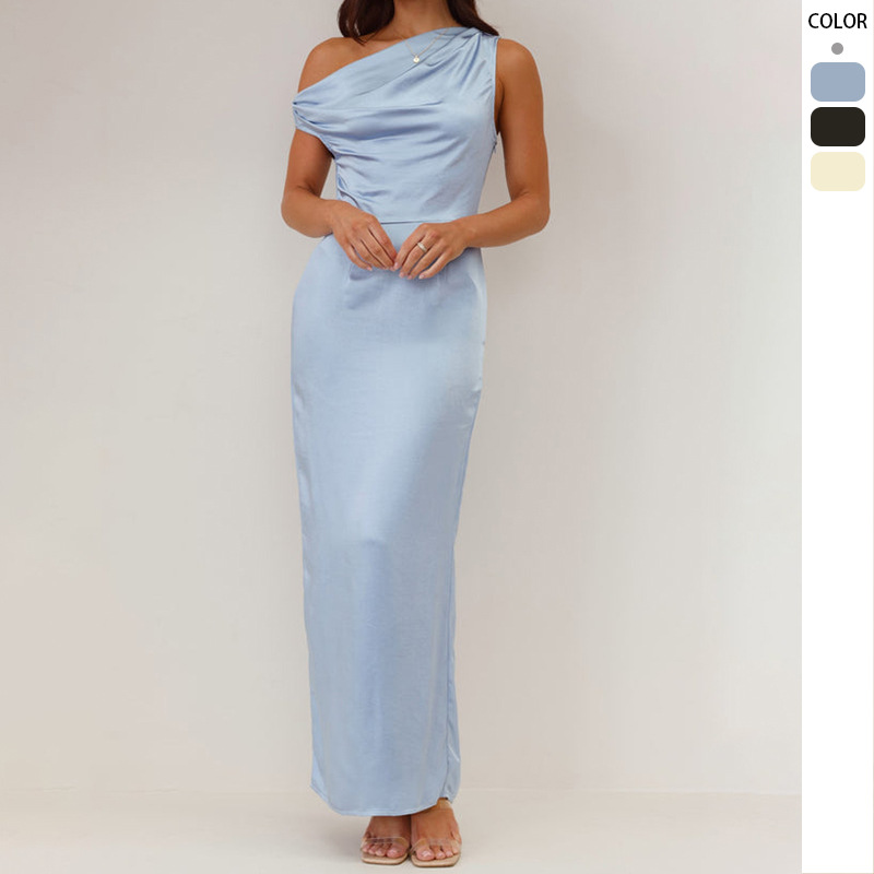 European and American Sexy Strapless dress Women's Summer Solid Color Hot Girl Skirt High-end Sleeveless Mid-length Dress Slim-fit Women's Clothing