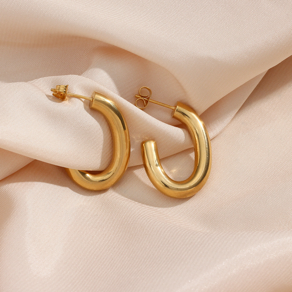 Simple Style C Shape Stainless Steel Ear Studs Plating Stainless Steel Earrings_colorza_1