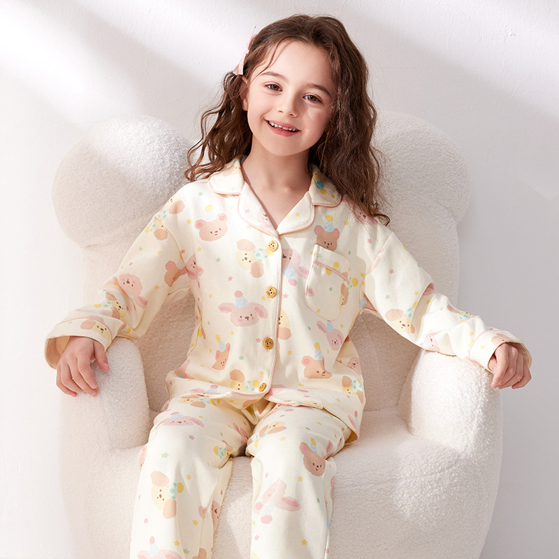 2025新款女童睡衣春秋款a类女孩纯棉长袖大童全棉儿童家居服批发