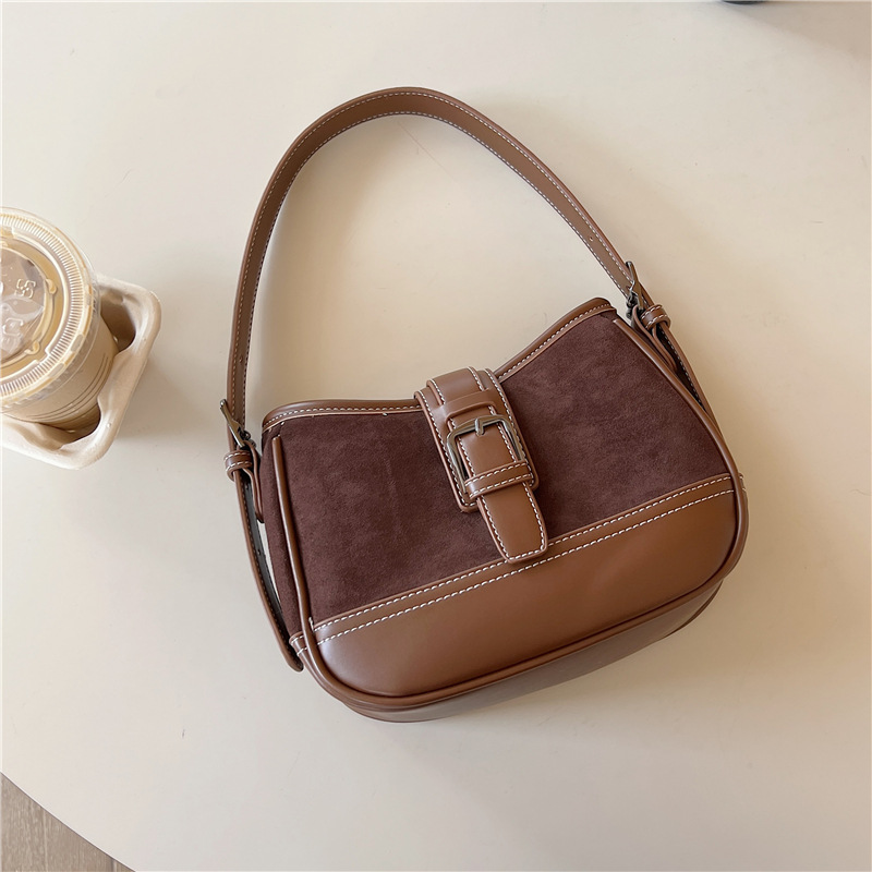 2024 new shoulder splicing autumn winter suede underarm bag fashionable and versatile plush handbag_voghion.com