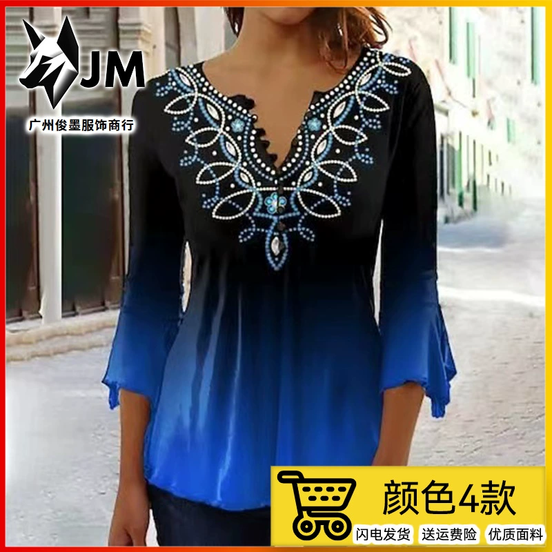 Европейская и американская женская футболка с V-образным вырезом и застежкой на пуговицы, женская летняя новая 7-точечная футболка, Удобный Повседневный модный топ на 2023 год