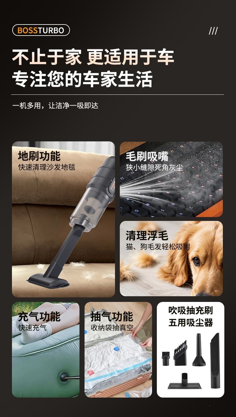 Lithium-ion car vacuum cleaner, dual-use for car and home, 21v vacuum cleaner, brushless suction and blowing integrated machine