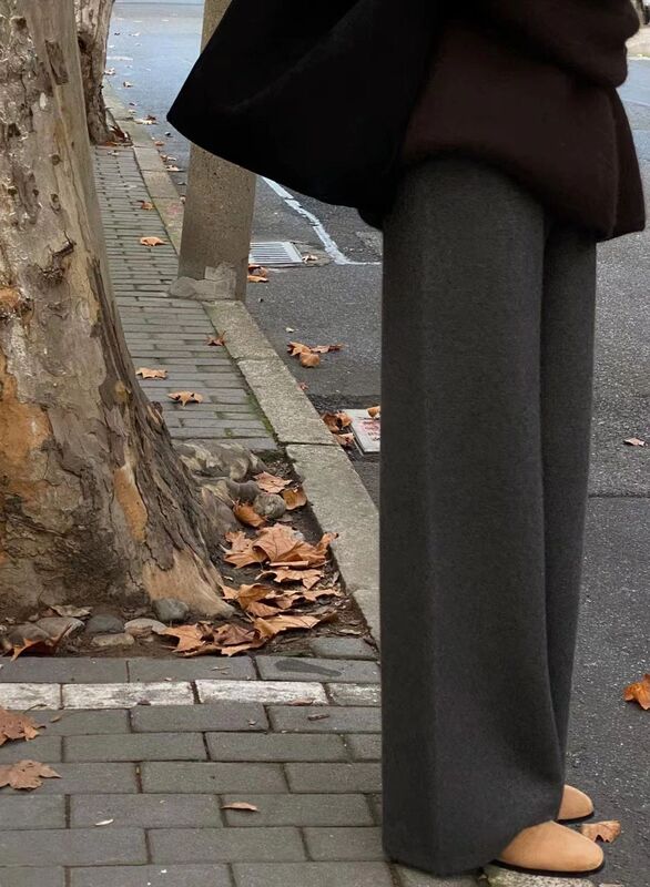 梨形身材显瘦针织阔腿加厚垂坠感拖地休闲直筒裤子女2025秋冬新款|undefined
