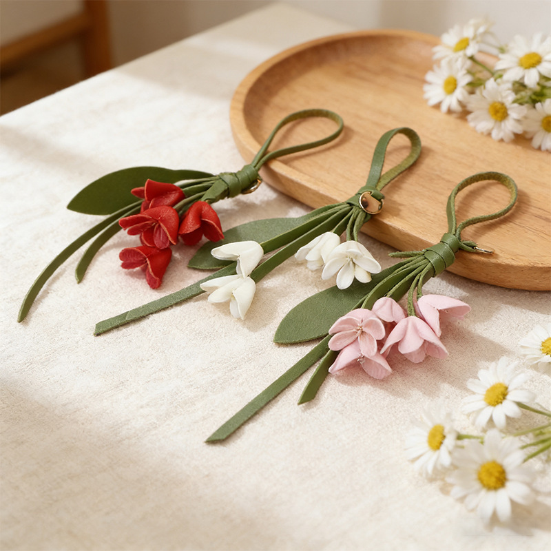 Pu Leather Imitation Golden Osmanthus Flower Keychain Pendant, Same Style as on Xiaohongshu, Can Be Printed with Logo