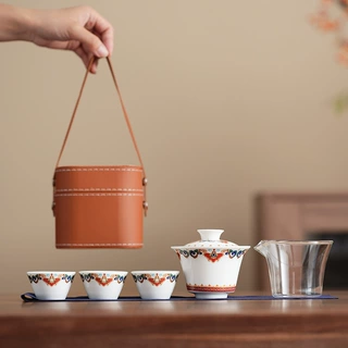 商务礼品德化羊脂玉玻璃敦煌功夫茶具户外三杯高档便携复古快客杯