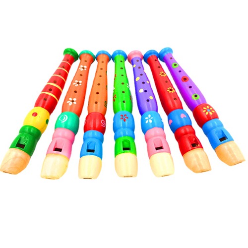 Wooden cartoon 6-hole piccolo hand-painted children's recorder playing musical instrument infant early childhood education music toy