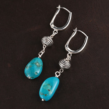 手工纯银天然原矿绿松石纯银耳坠 原创耳环藏式民族风耳钉耳饰