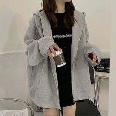 コットンテリースウェットシャツレディース薄手2025春秋ルーズ学生新スタイルレイジースタイルカーディガンフード付き長袖ジャケット