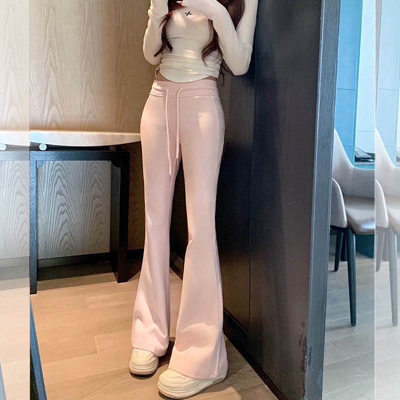 Pure Cotton Pink Micro-trumpet Casual Pants Women's Elastic High Waist Slim-fit Trousers American Style Hot Girl Sports Pants
