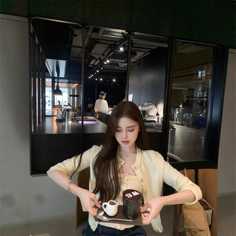 OKMASHOP 小香风针织套装女早秋气质修身吊带背心+针织开衫两件套|undefined
