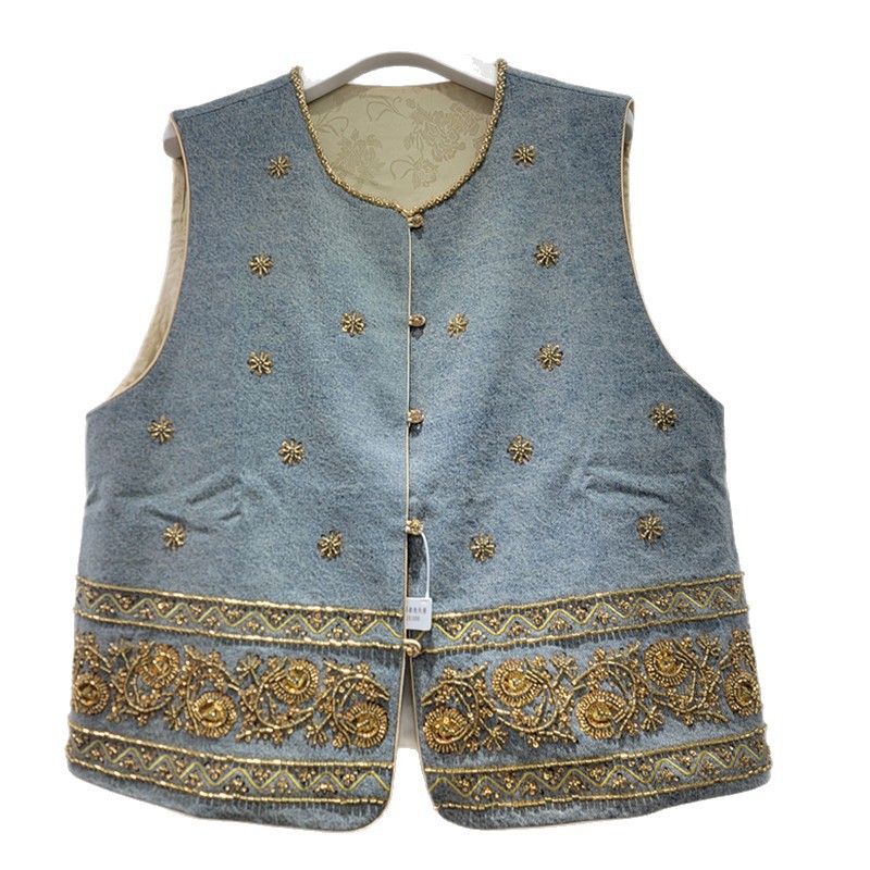 Estación europea 2026 primavera nueva moda de cuello redondo versátil temperamento de reducción de la edad perla chaleco de vaqueros image 5