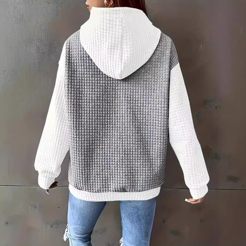 Autumn and Winter European and American Fashion Hot Item: Loose, Casual, Color-Block Patchwork Pullover Hoodie—All-Match Sweatshirt Jacket for Women
