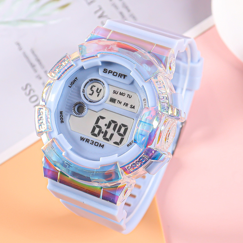 Venta caliente nuevo estudiante reloj electrónico macaron reloj degradado exterior impermeable multifunción deportivo reloj electrónico
