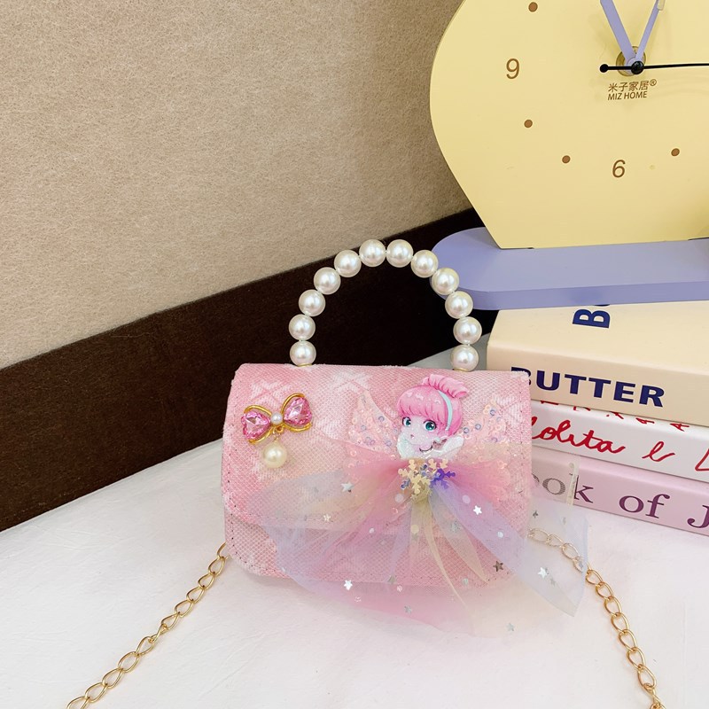 Bolsos infantiles, bolsos de moda princesa de perlas, bolsos de cambio de chicas lindas, bolsos de hombro de encaje