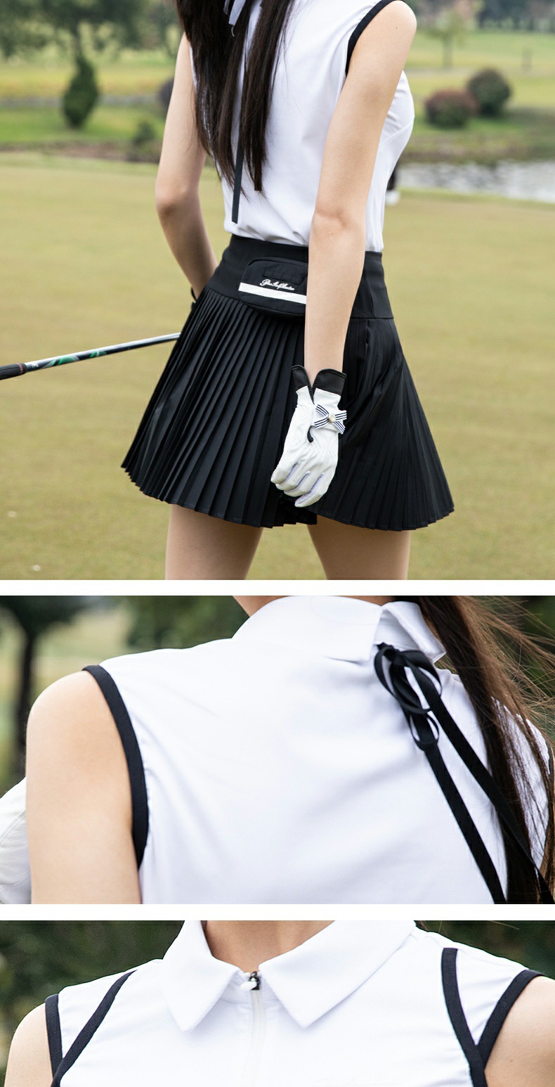 Áo vest golf nữ không tay phối quần short – bộ váy ngắn thể thao mùa xuân hè — YF786 Ice Crystal Blue Tops [thoáng khí không tay/đàn hồi cao và mềm mại/eo thon gọn], YF786 áo trắng [thoáng khí không tay/đàn hồi cao mềm mại/eo thon gọn], YF786 màu xanh nước ngoài [thoáng khí không tay/đàn hồi cao mềm mại/eo thon gọn] chi tiết 4