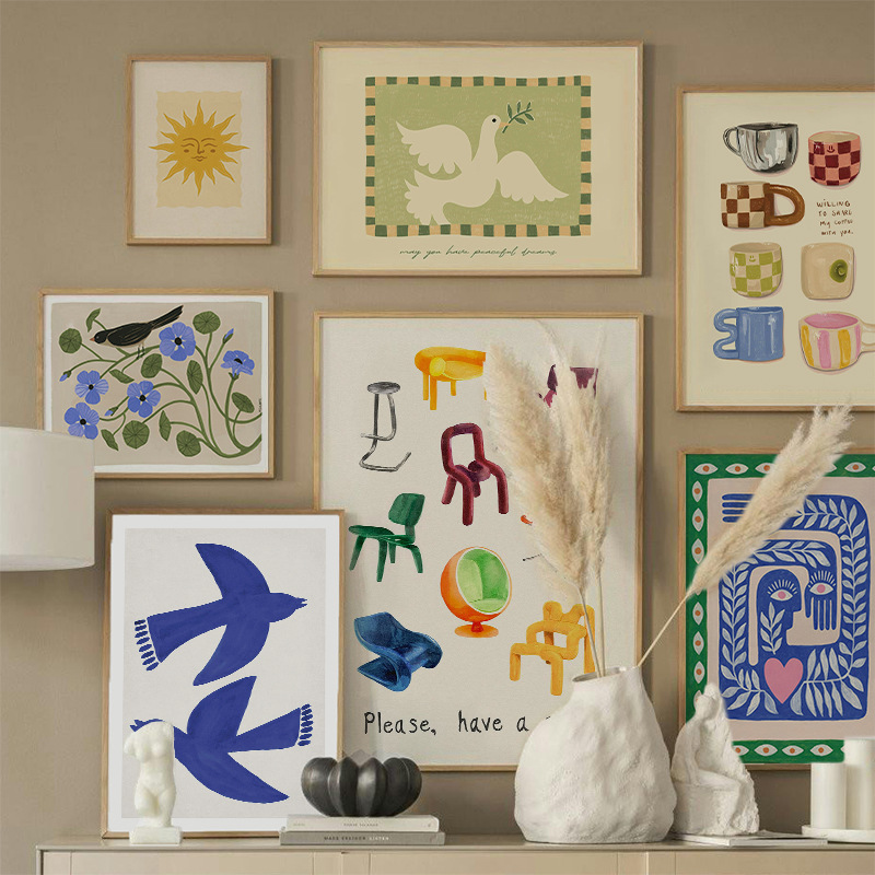 Cute Nordic Niche Scenery Literary Living Room Still Life Hanging Painting Modern Minimalist Restaurant Decorative Painting Oil Canvas Painting Core