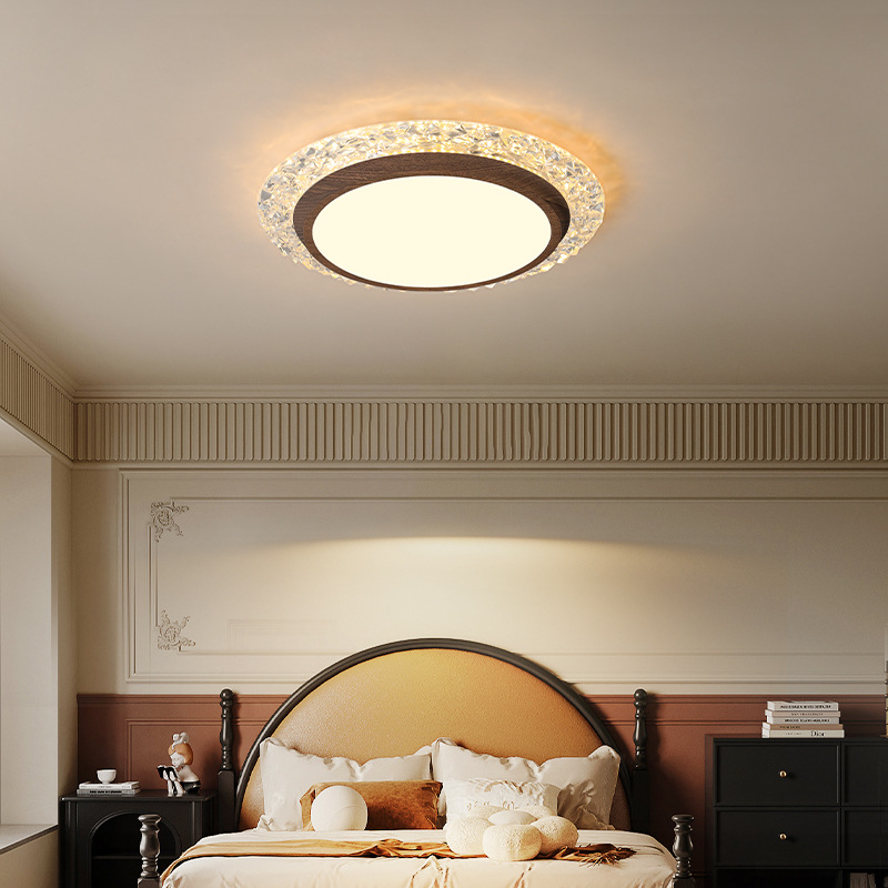 [Selección estricta] lámpara de techo medieval retro americana silenciosa patrón de madera minimalista redonda protector de ojos de color nuez super brillante