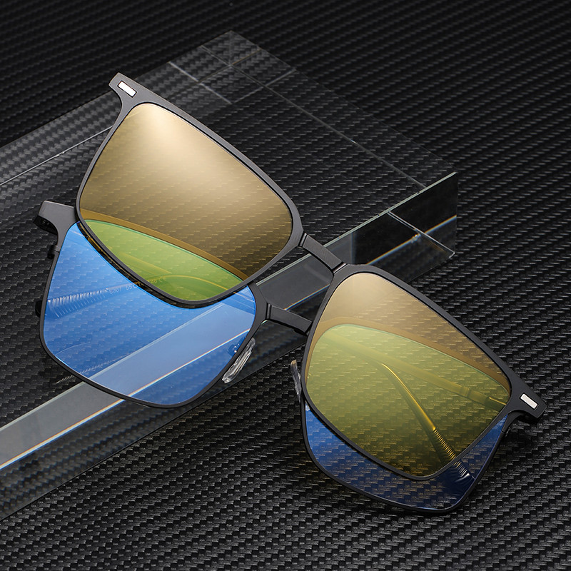 Magnetic Clip-on Polarized Sunglasses For Men Square Frame_voghion.com